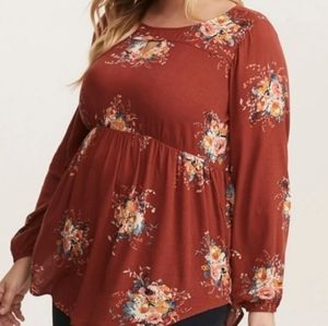 Torrid Burnt Orange Floral Tunic Long Sleeve